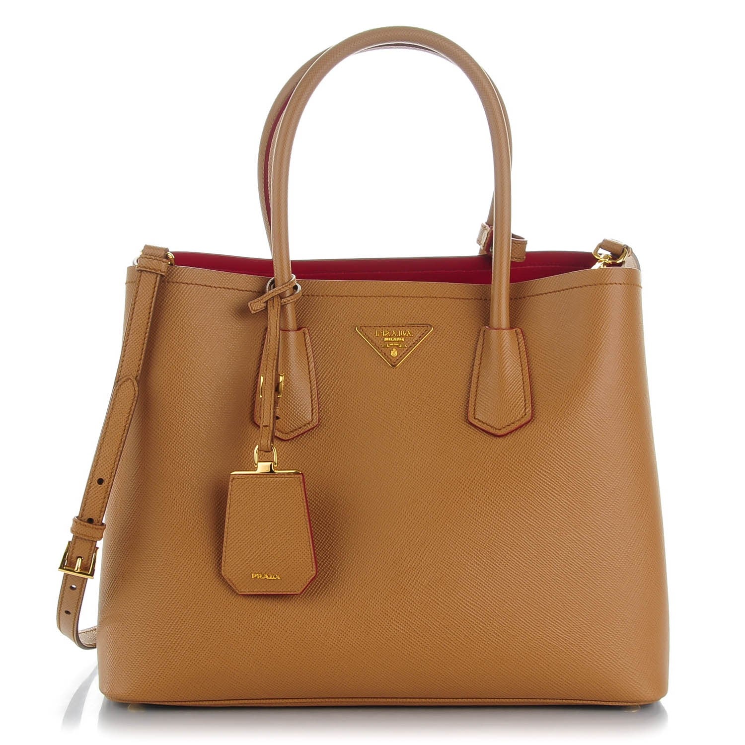 Prada Saffiano Cuir Medium Double Bag Caramel Fuoco 1 of 6