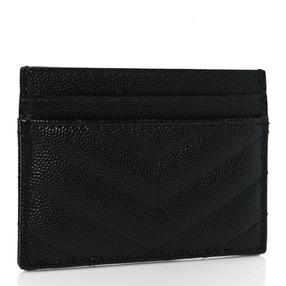 Saint Laurent Grain De Poudre Matelasse Chevron Monogram Credit Card Case Black 10 of 21