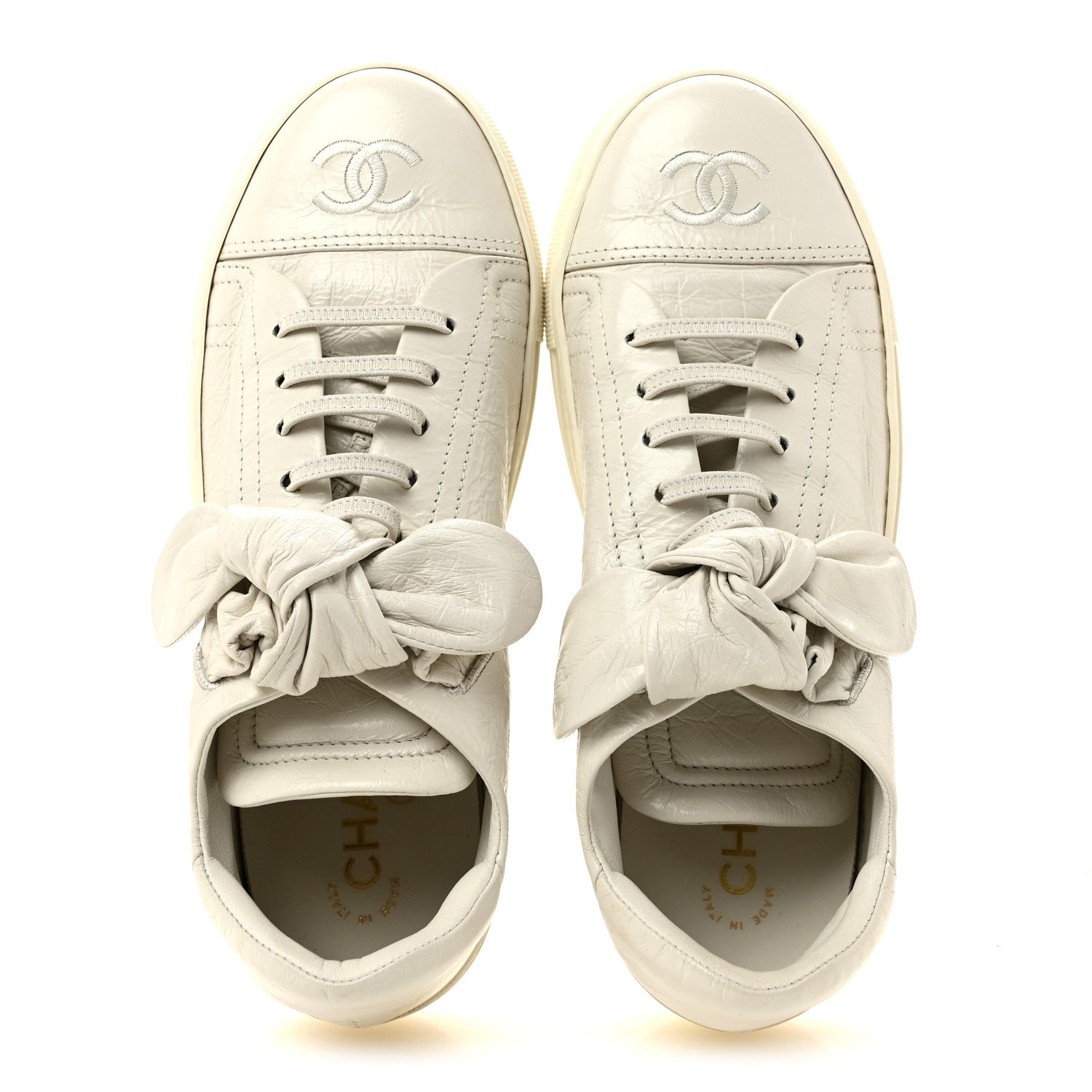 Chanel Crumpled Calfskin Womens CC Bow Sneakers 38.5 White 2 of 9