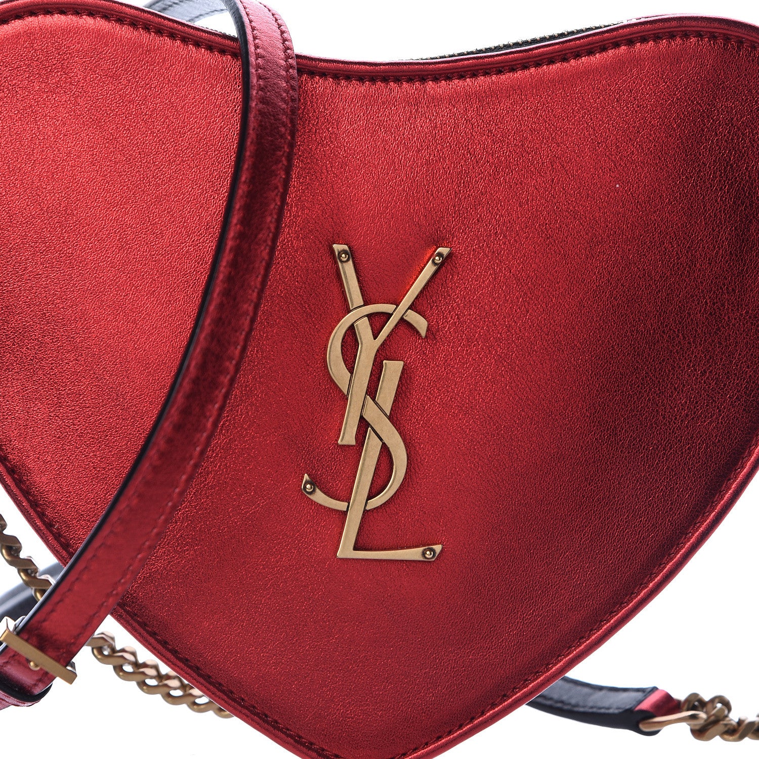 Saint Laurent Metallic Calfskin Heart Monogram Crossbody Black Rouge 7 of 9