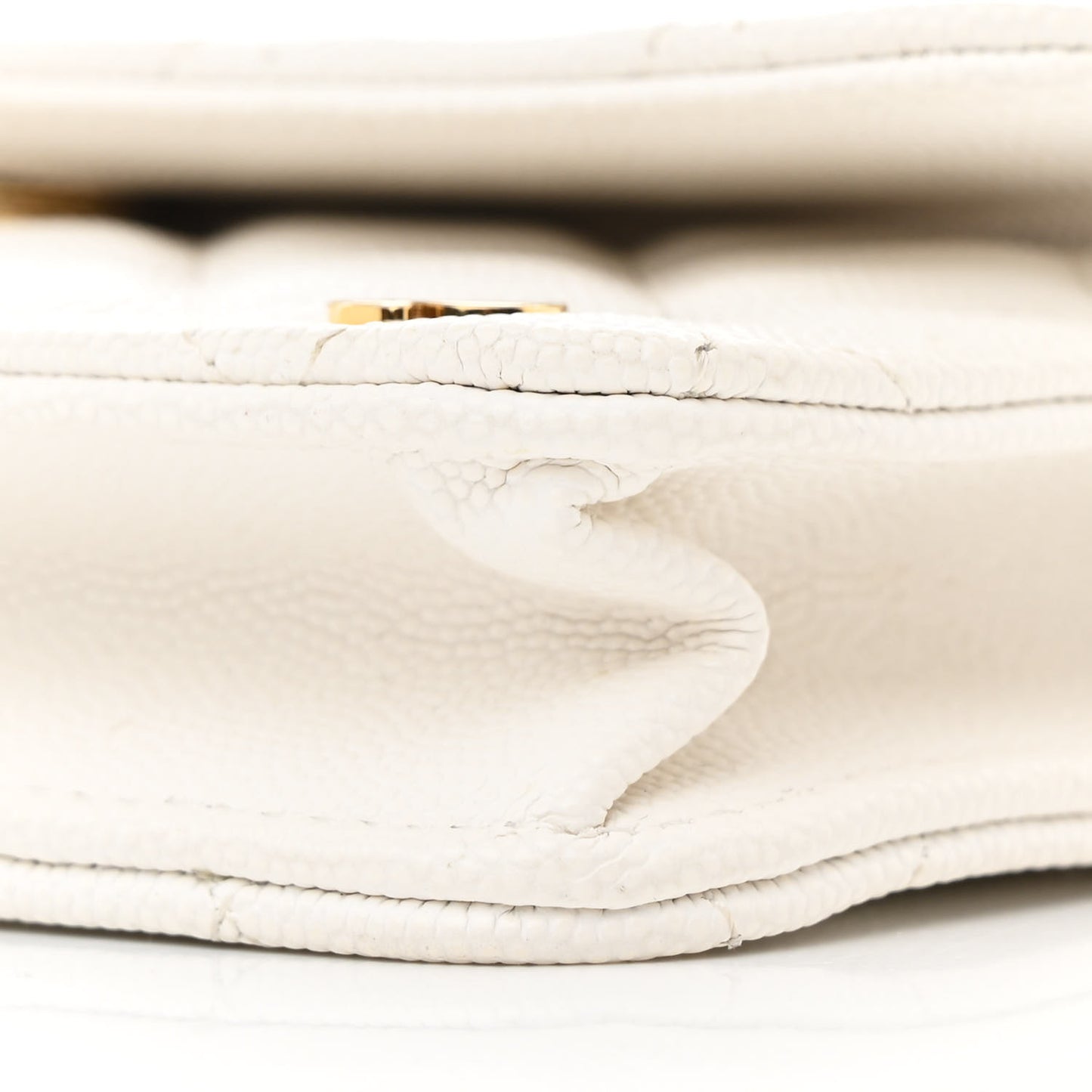 Caviar Quilted Enamel Coco Casino Flap Phone Holder With Chain White