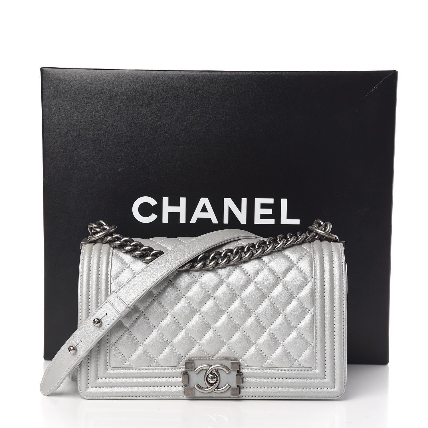 Chanel Metallic Calfskin Quilted Medium Boy Flap Silver 16 of 16