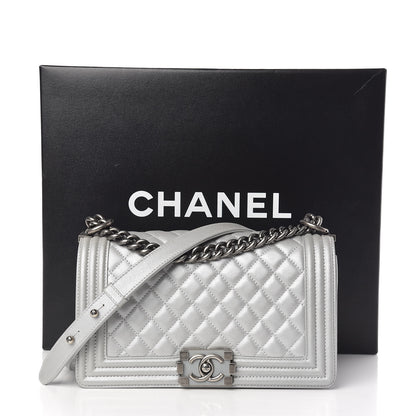 Chanel Metallic Calfskin Quilted Medium Boy Flap Silver 16 of 16