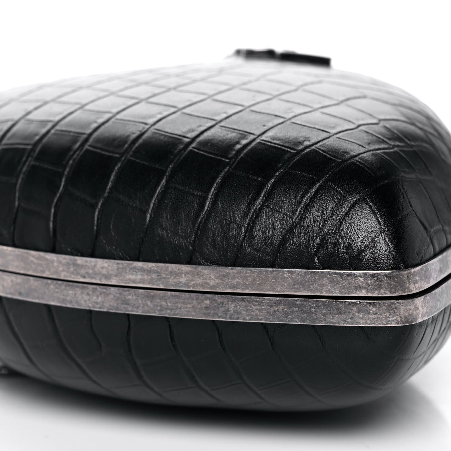 Calfskin Crocodile Embossed Monogram Love Box Bag Black