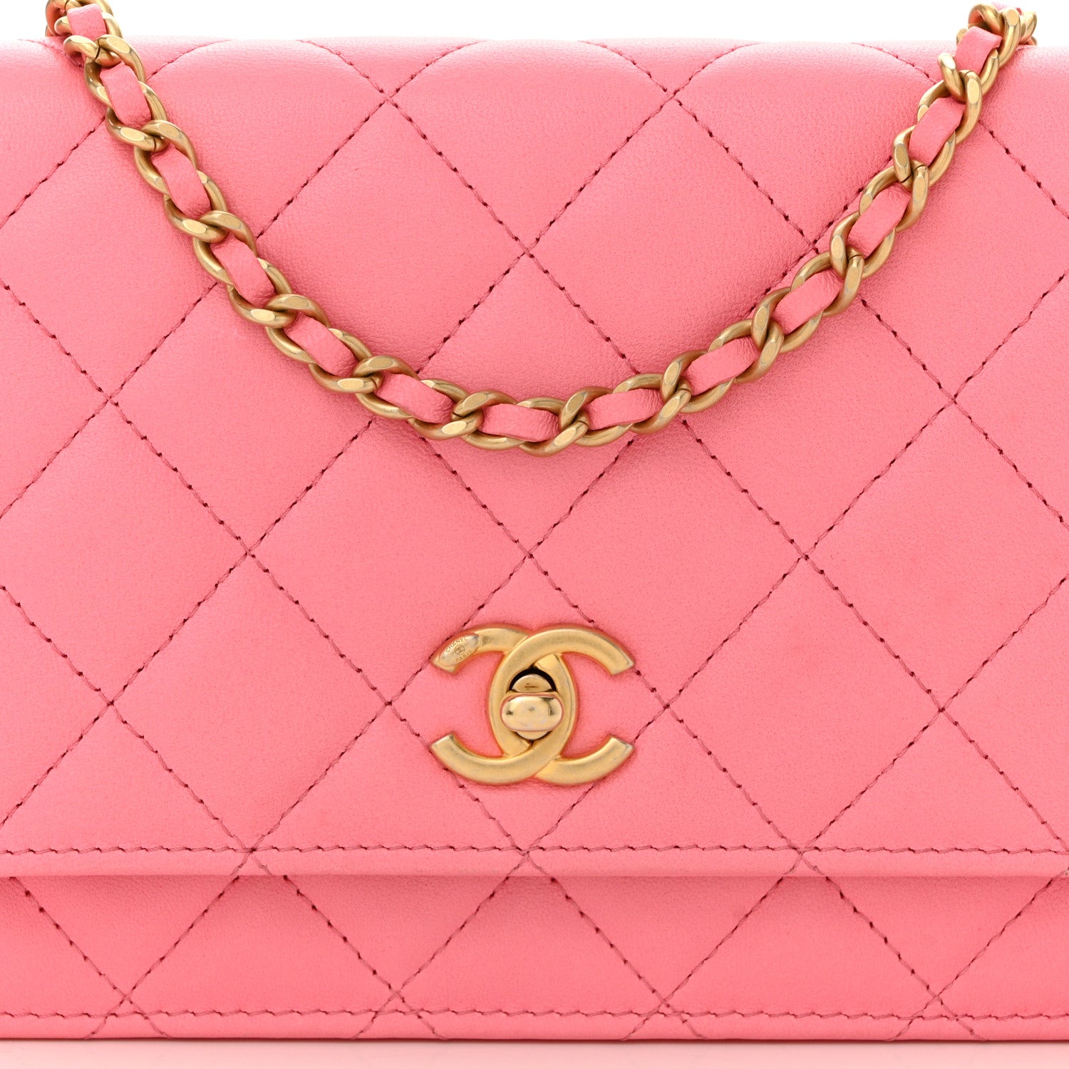 Chanel Lambskin Quilted CC Pearl Crush Wallet on Chain WOC Pink 9 of 13