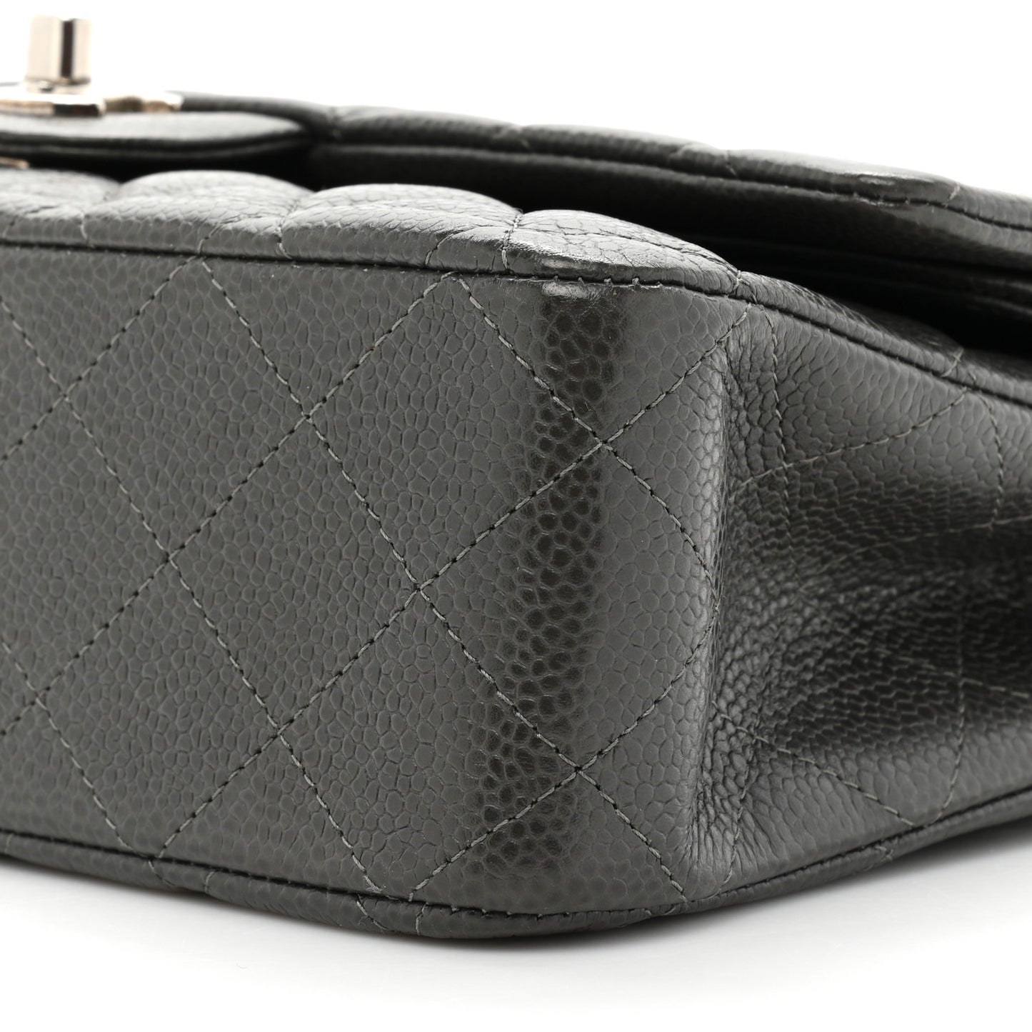 Caviar Quilted Medium Double Flap Dark Grey