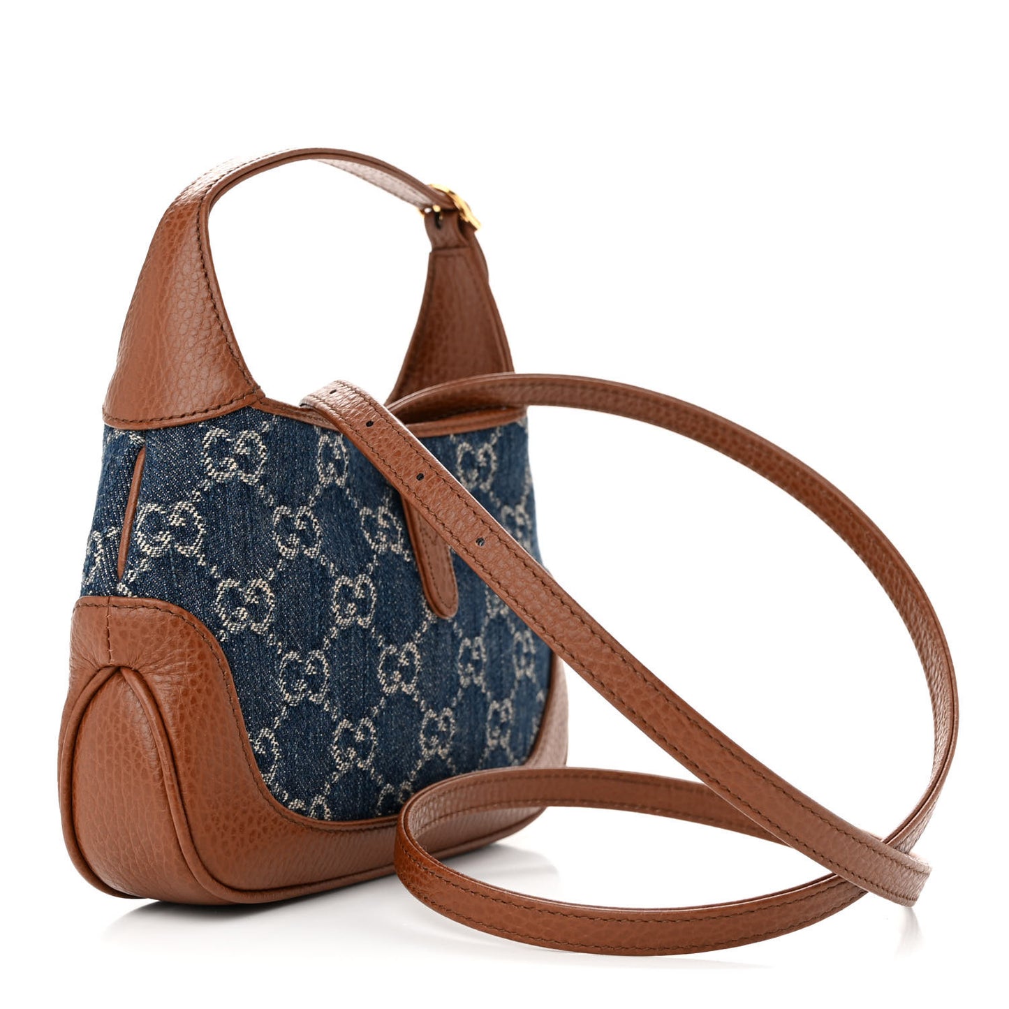 New Denim GG Monogram Calfskin Mini Jackie 1961 Hobo Blue Tea Cuir