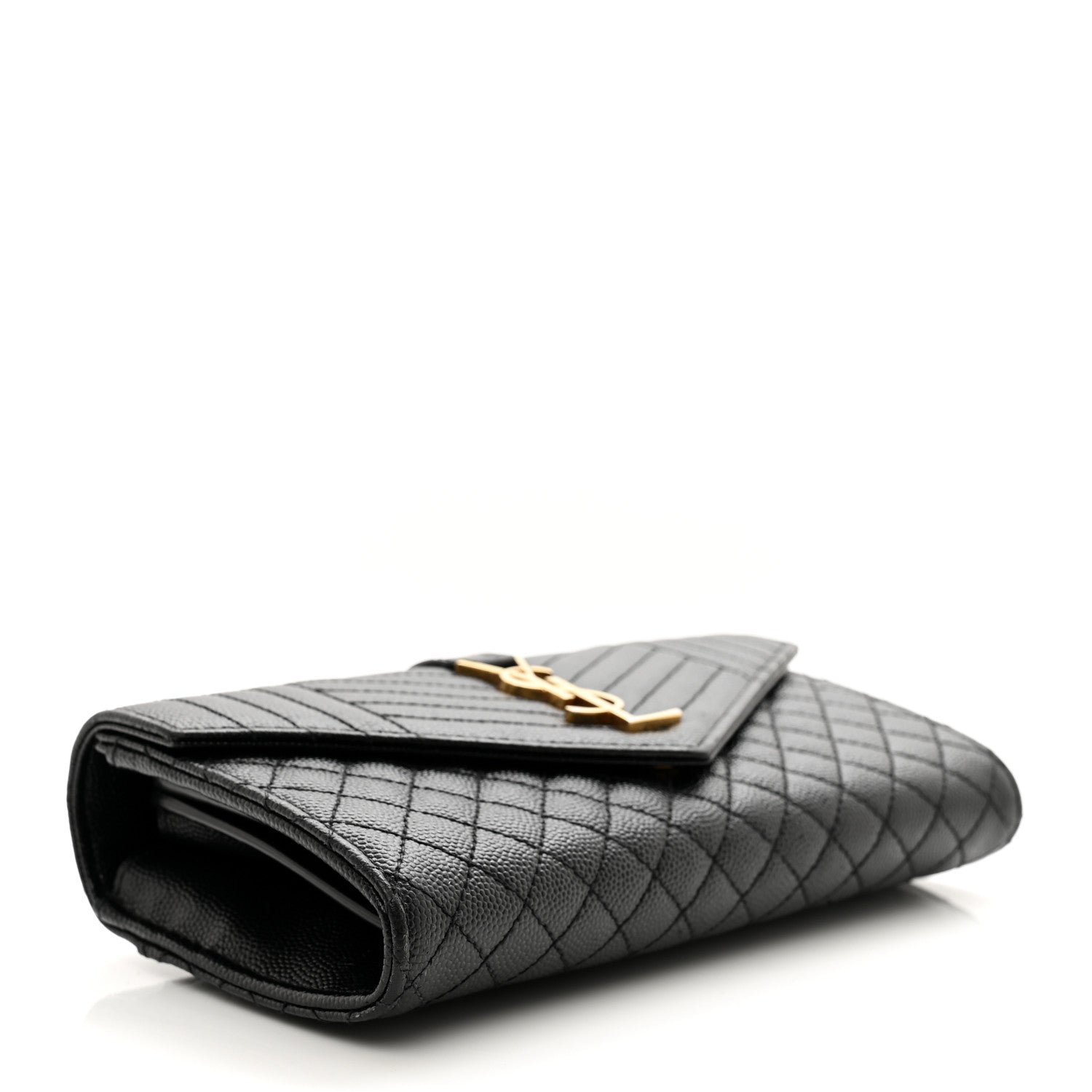 Saint Laurent Grain De Poudre Mixed Matelasse Triquilt Large Monogram Wallet Black 4 of 12