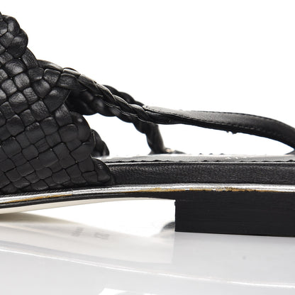 Chanel Braided Lambskin Patent Cap Toe CC Slingback Sandals 36.5 Black 8 of 11