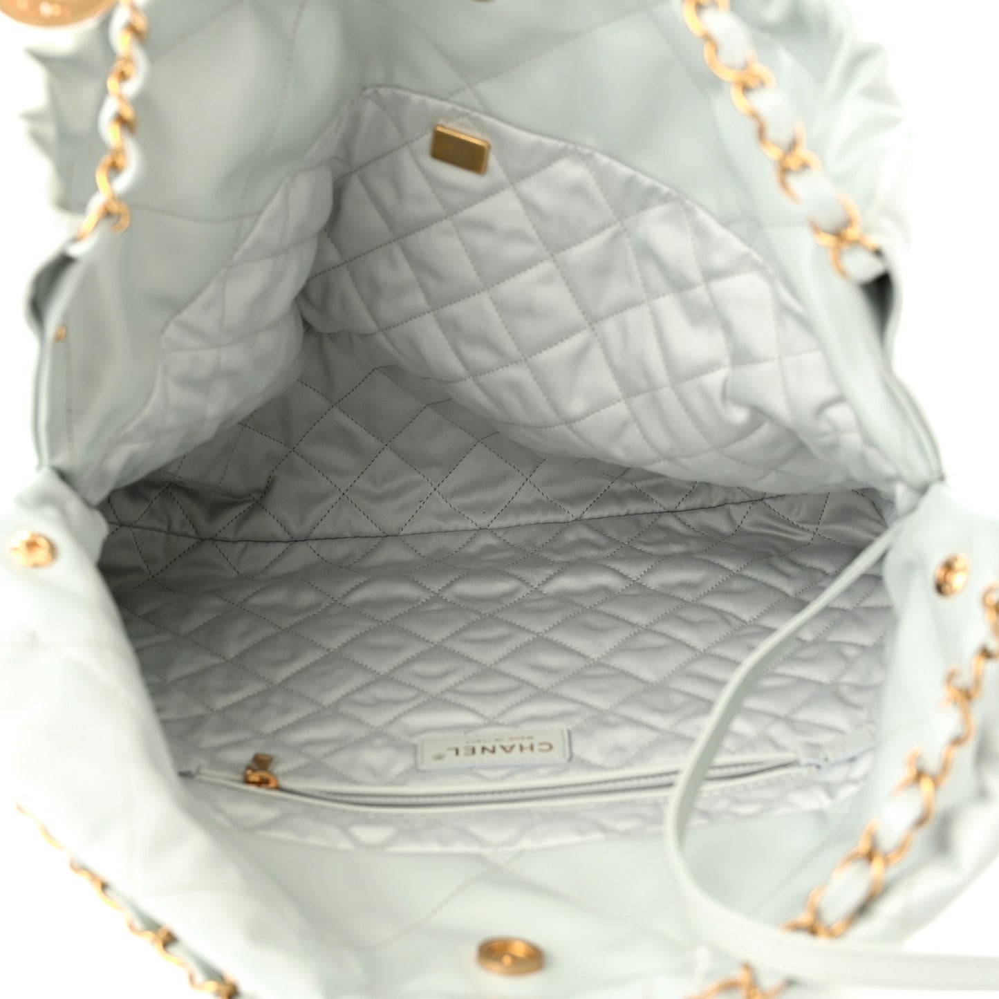 Shiny Calfskin Quilted Chanel 22 Light Blue