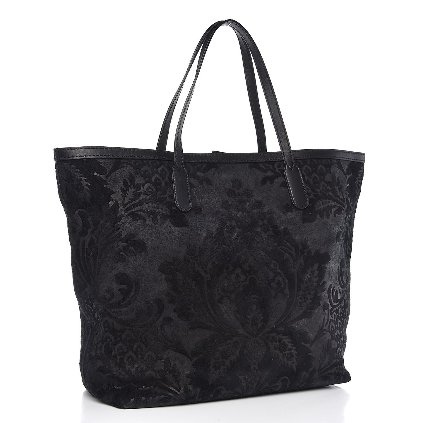 Nubuck Brocade Medium Soft Stirrup Tote Black