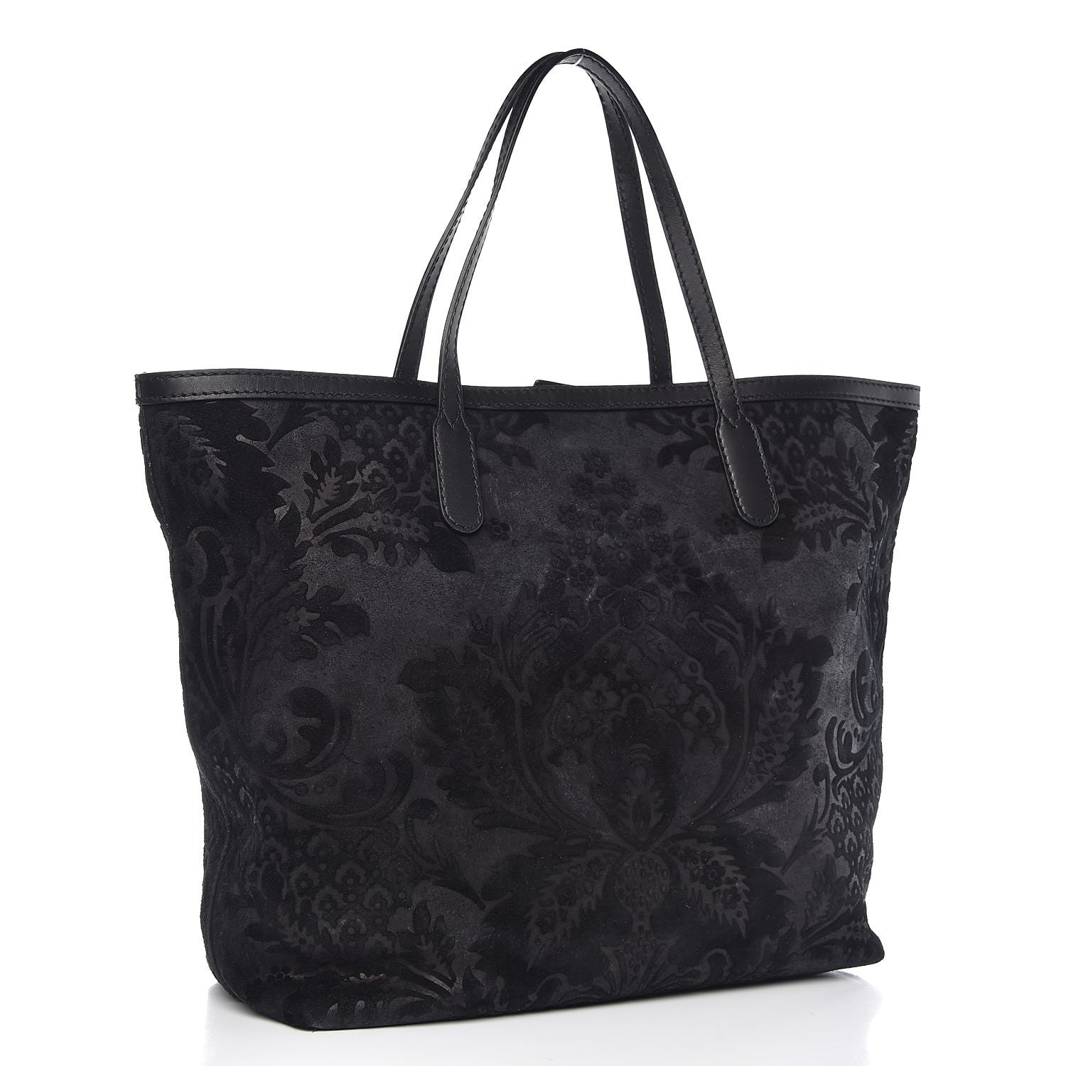 Gucci Nubuck Brocade Medium Soft Stirrup Tote Black 3 of 12