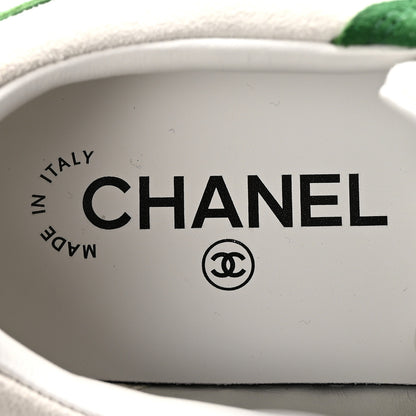 Chanel Suede Kidskin Womens CC Sneakers 37 White Green 8 of 10