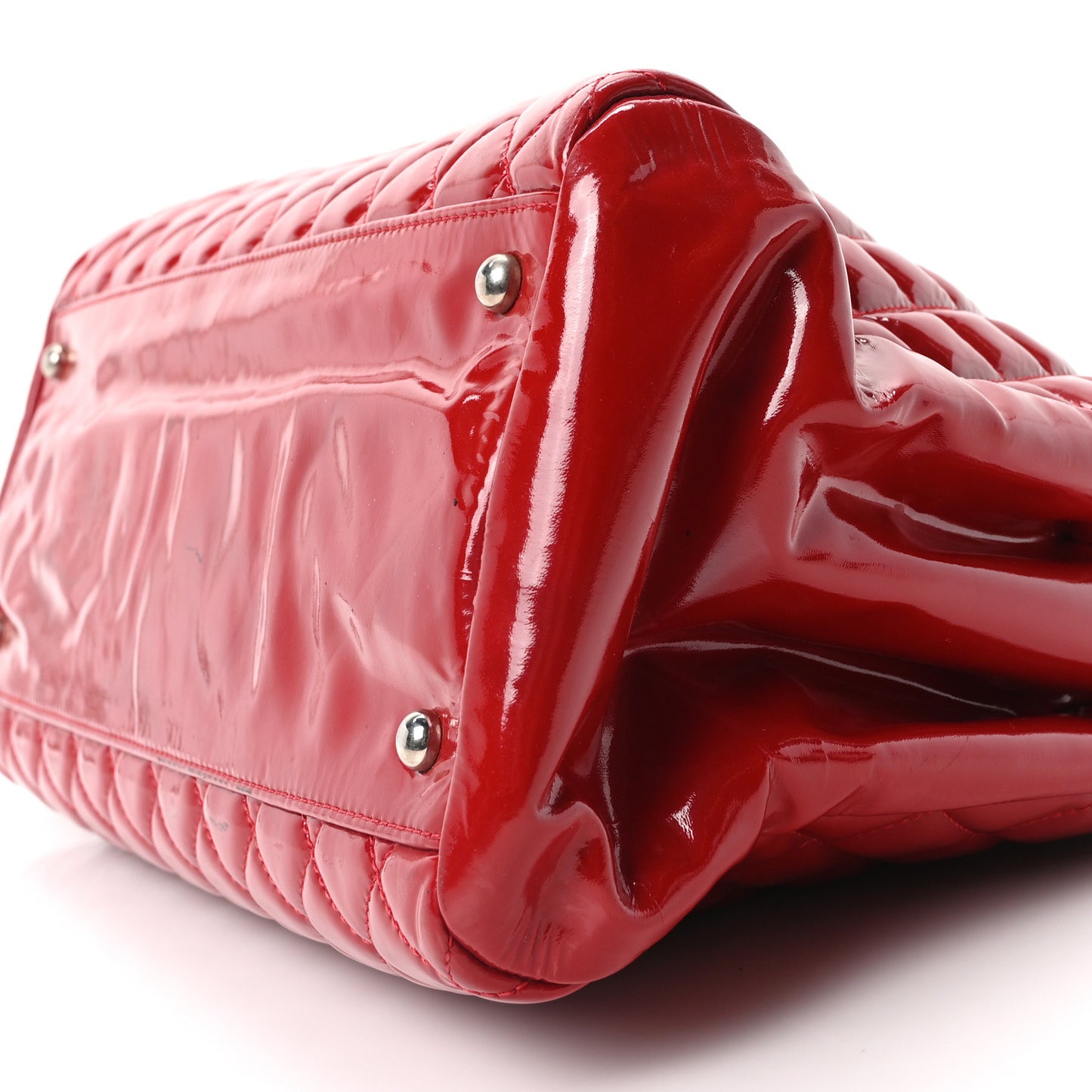 Patent Quilted Large Just Mademoiselle Bowling Bag Red