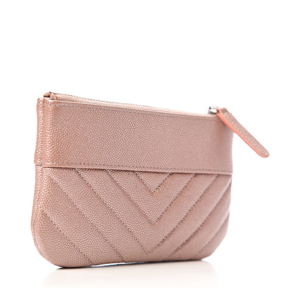 Chanel Metallic Caviar Chevron Quilted Small Vintage Mademoiselle Cosmetic Case Pink 2 of 7