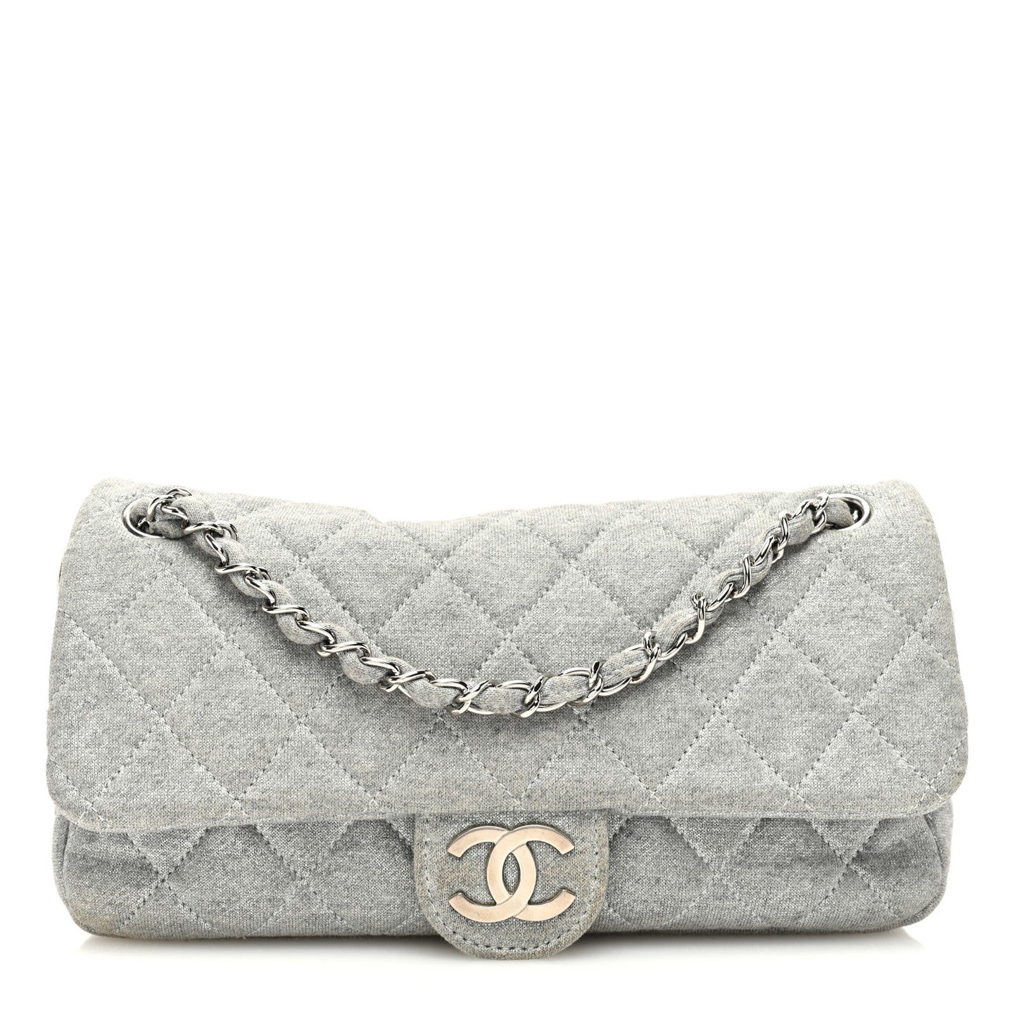 Metallic Jersey Quilted Medium Single Flap Grey