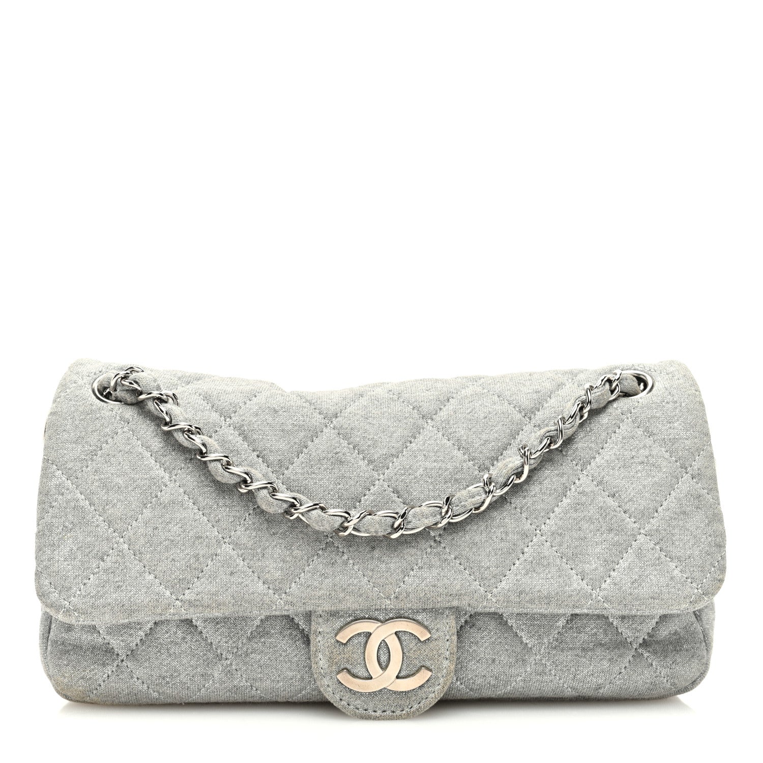 Chanel Metallic Jersey Quilted Medium Single Flap Grey 1 of 10