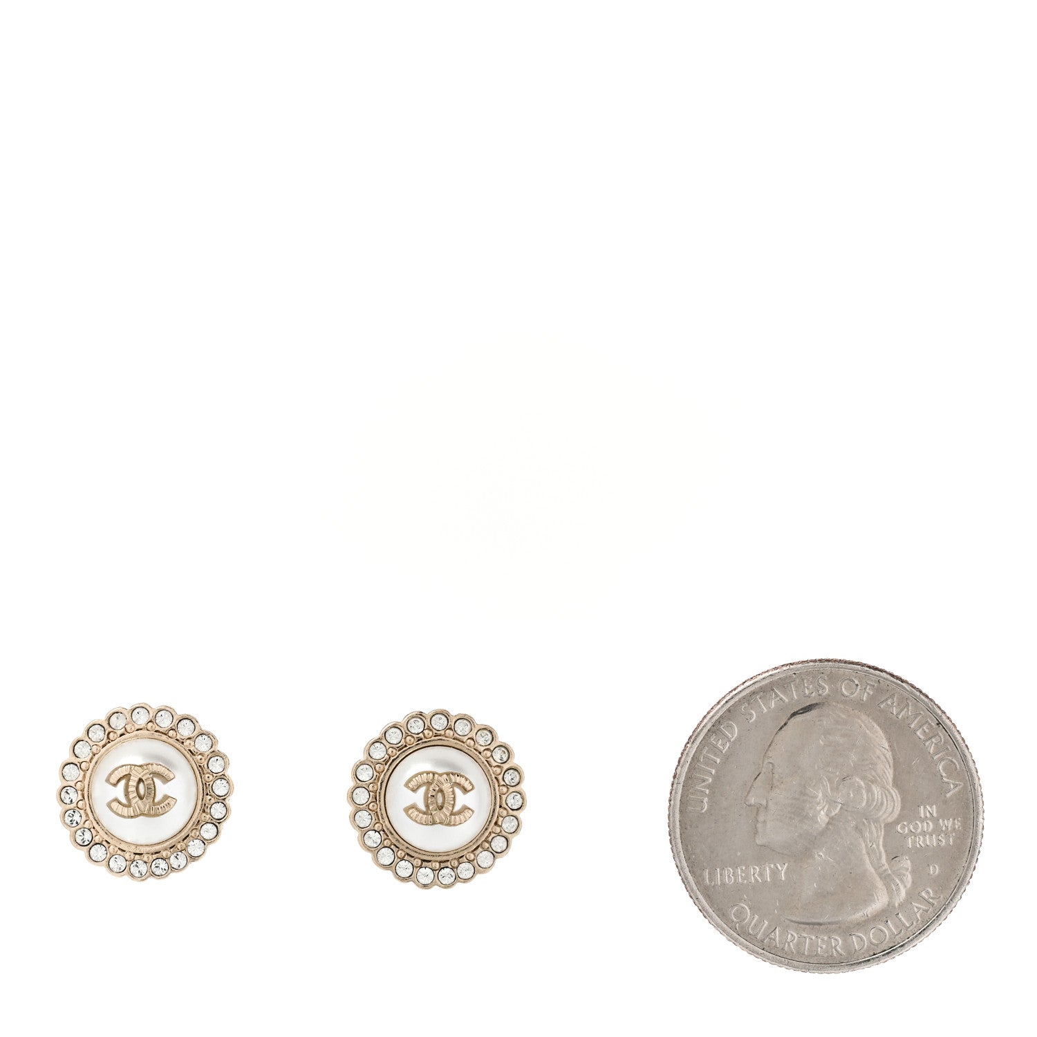 Chanel Metal Pearl Crystal CC Round Earrings Light Gold 2 of 5