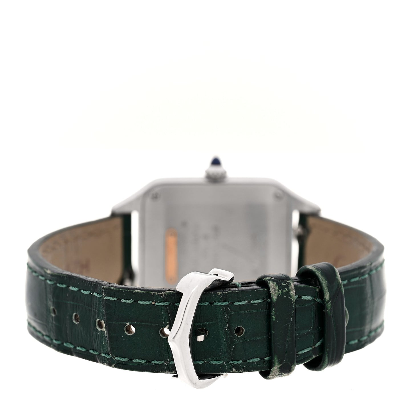 Stainless Steel 18K Pink Gold Alligator 27.5mm Santos Dumont Quartz Watch Green