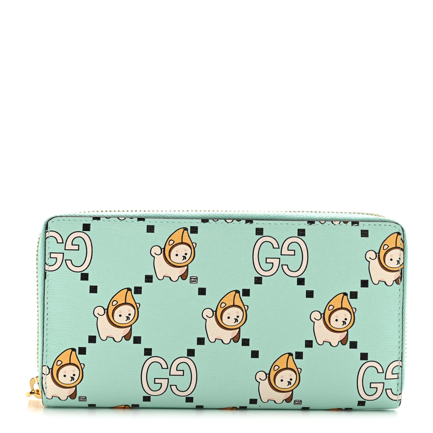 Gucci X PIKARAR Textured Dollar Calfskin Animal Print Zip Around Wallet Green 1 of 10