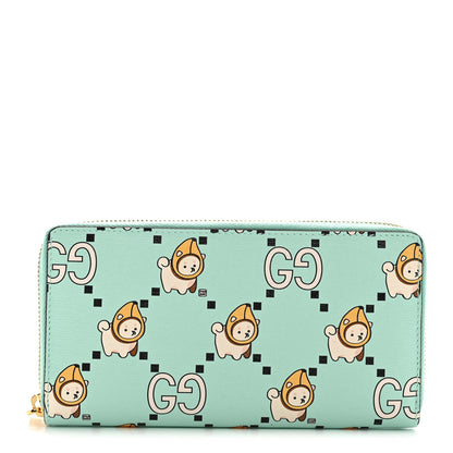 Gucci X PIKARAR Textured Dollar Calfskin Animal Print Zip Around Wallet Green 1 of 10