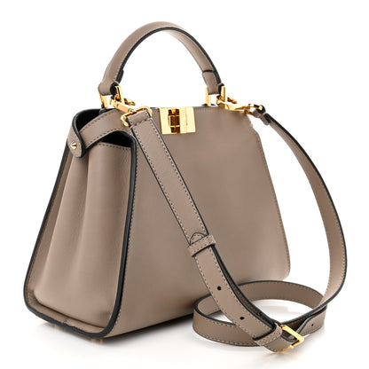 Fendi Vitello Tahiti Burro Medium Peekaboo Iconic Essentially Satchel Tortora Black 3 of 11