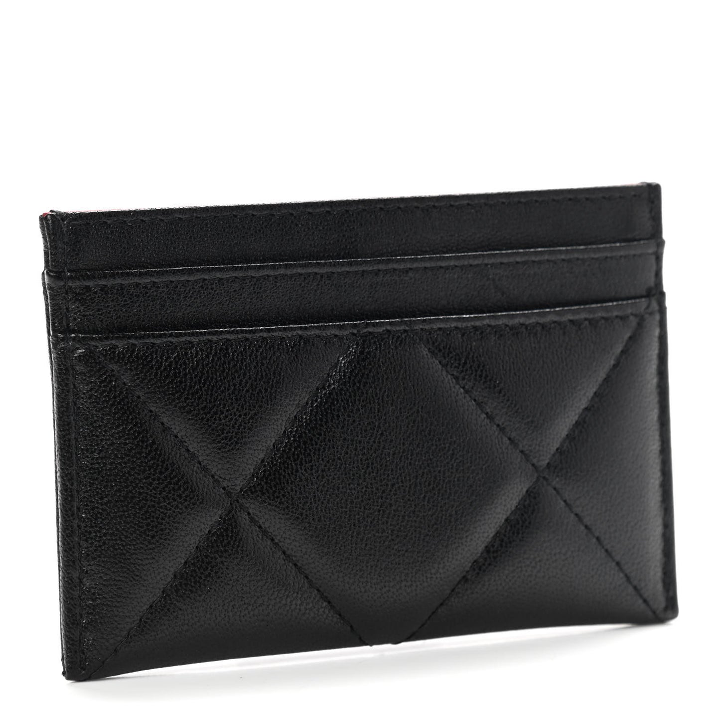 Shiny Goatskin Quilted Chanel 19 Card Holder Black