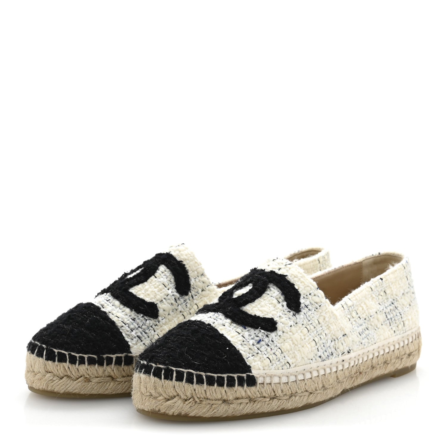 Chanel Tweed CC Espadrilles 39 Ecru White Blue Black 4 of 10