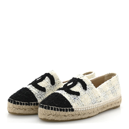 Chanel Tweed CC Espadrilles 39 Ecru White Blue Black 4 of 10