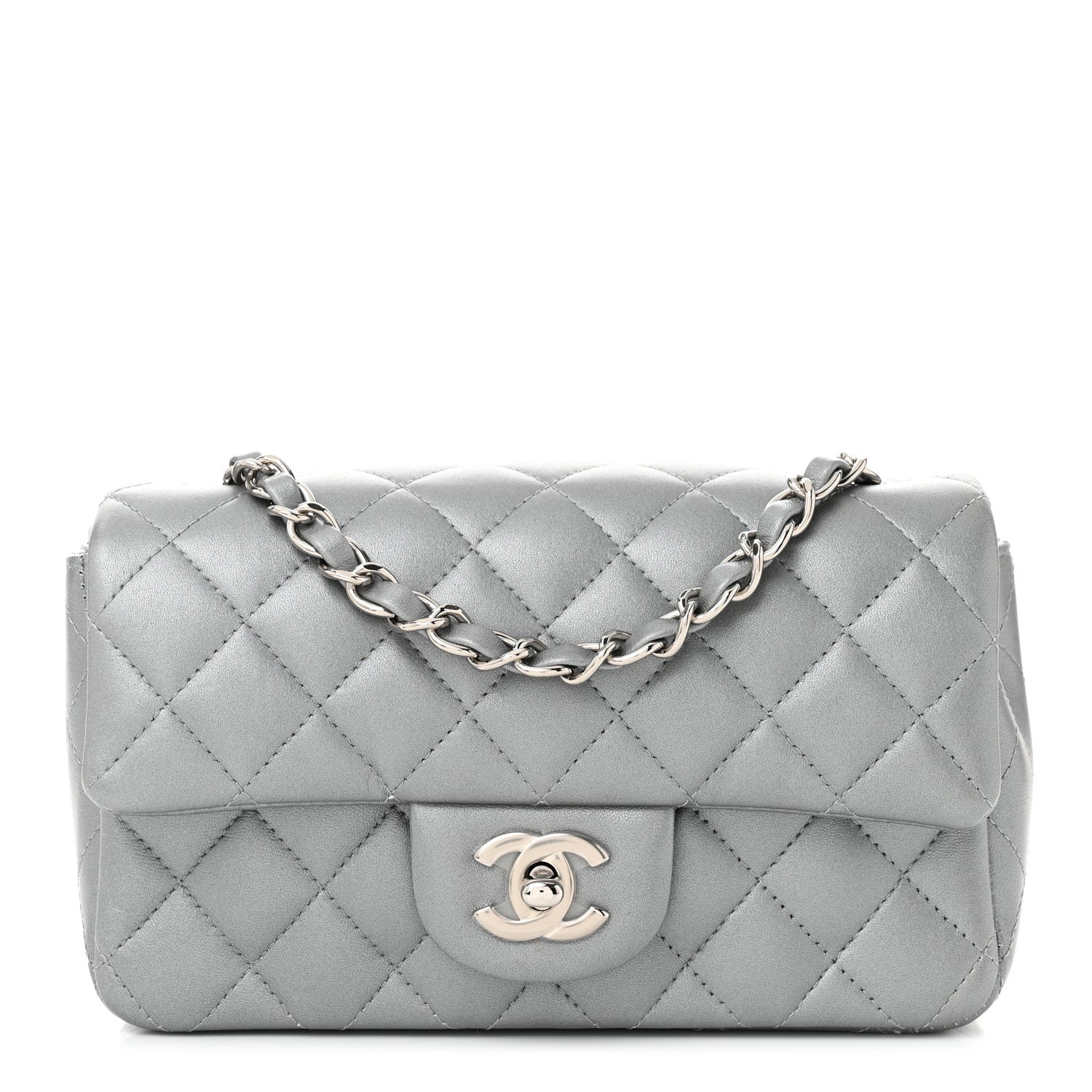 Chanel Metallic Lambskin Quilted Mini Rectangular Flap Silver 1 of 10