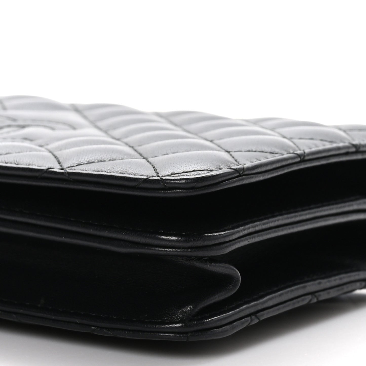 Lambskin Quilted Diamond CC Wallet On Chain WOC Black