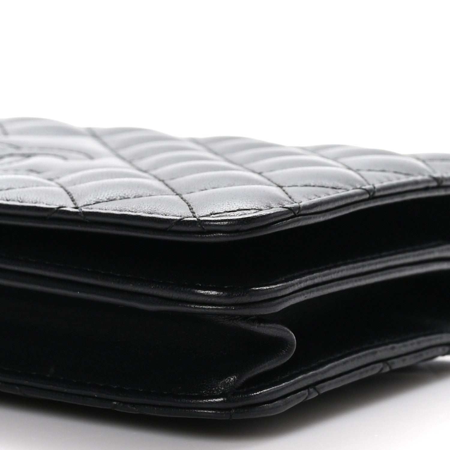 Chanel Lambskin Quilted Diamond CC Wallet On Chain WOC Black 11 of 12