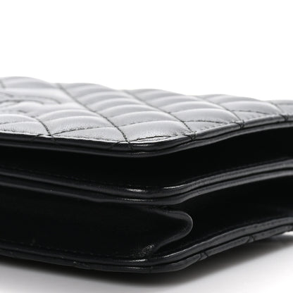Chanel Lambskin Quilted Diamond CC Wallet On Chain WOC Black 11 of 12
