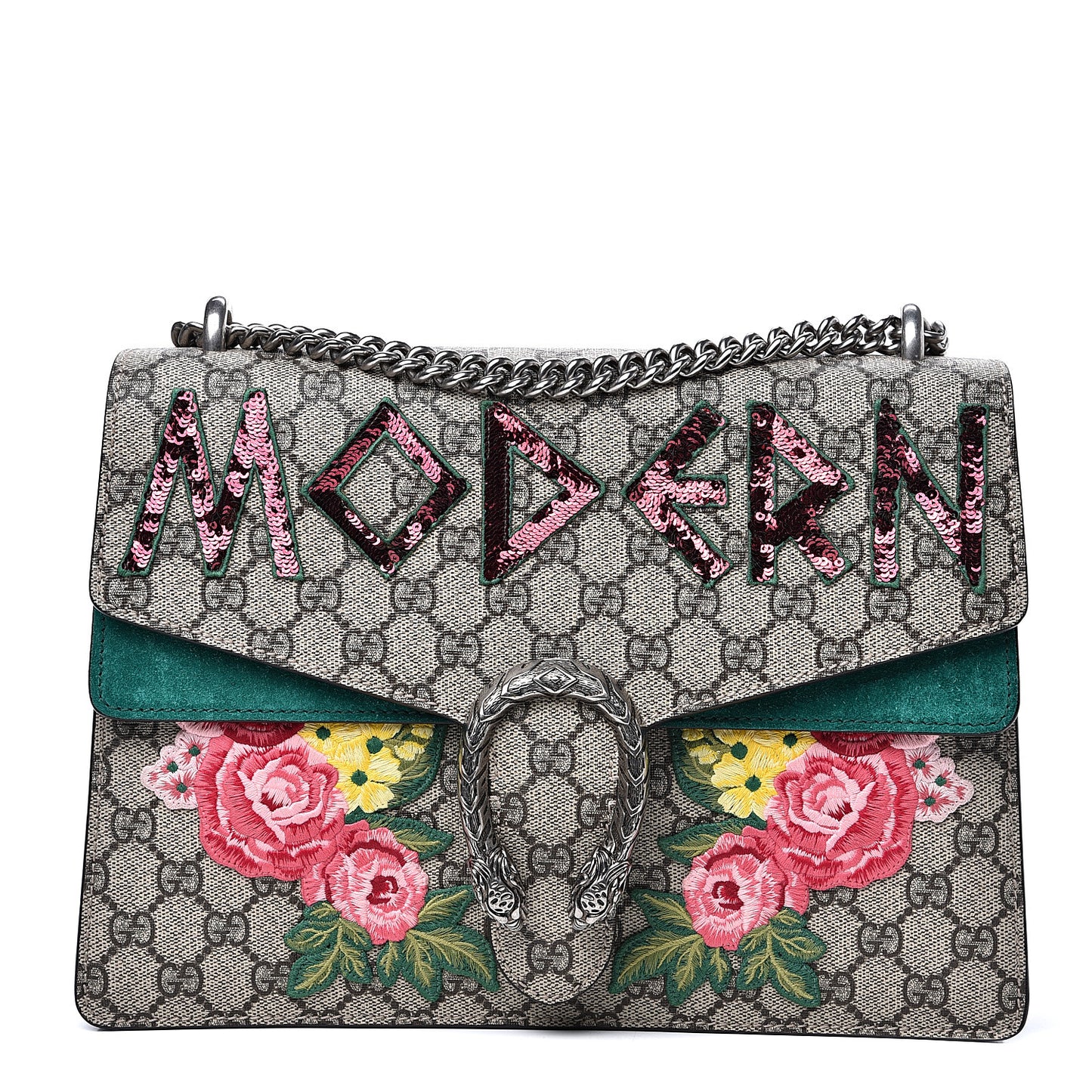 GG Supreme Monogram Embroidered Medium Dionysus Shoulder Bag Emerald