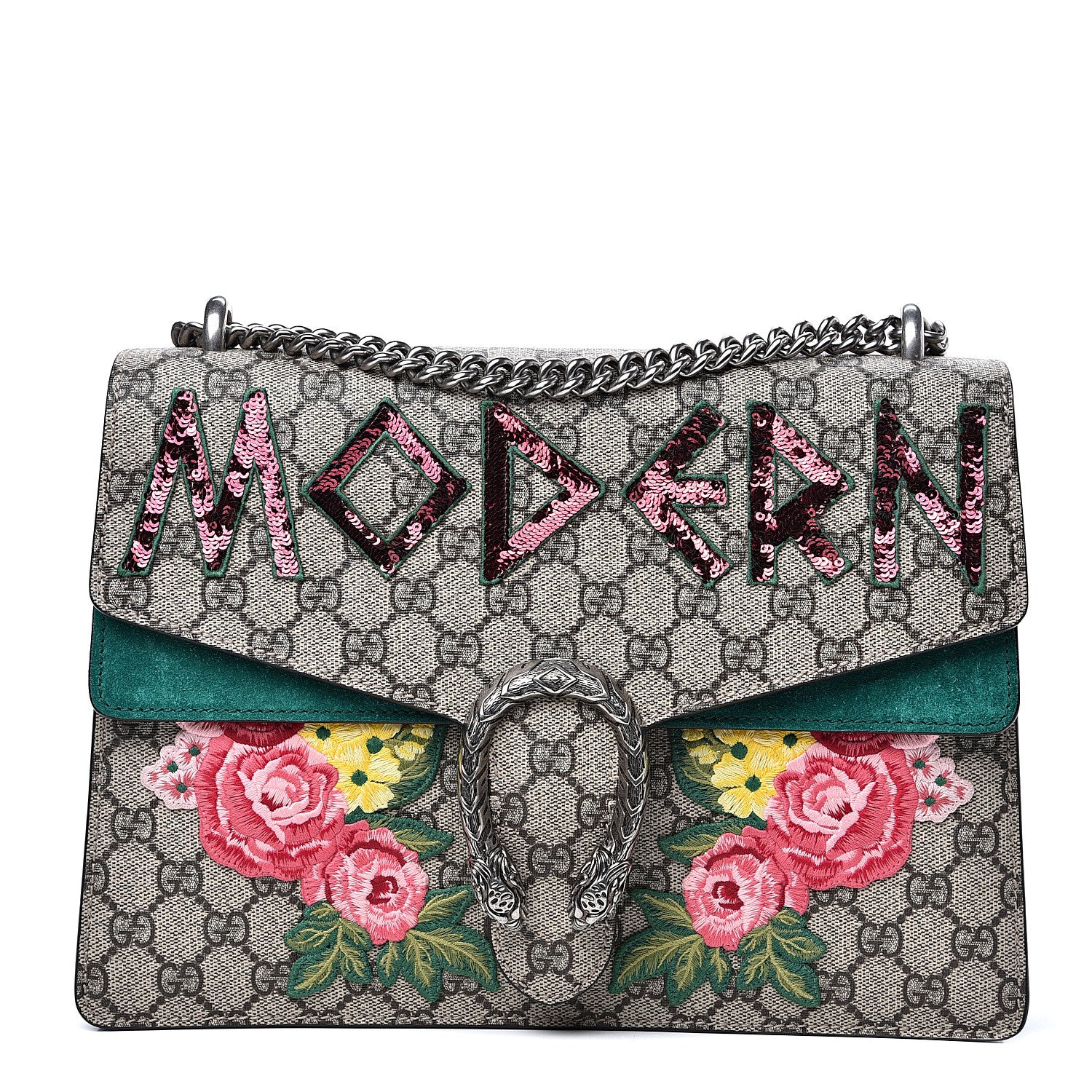 Gucci GG Supreme Monogram Embroidered Medium Dionysus Shoulder Bag Emerald 1 of 11