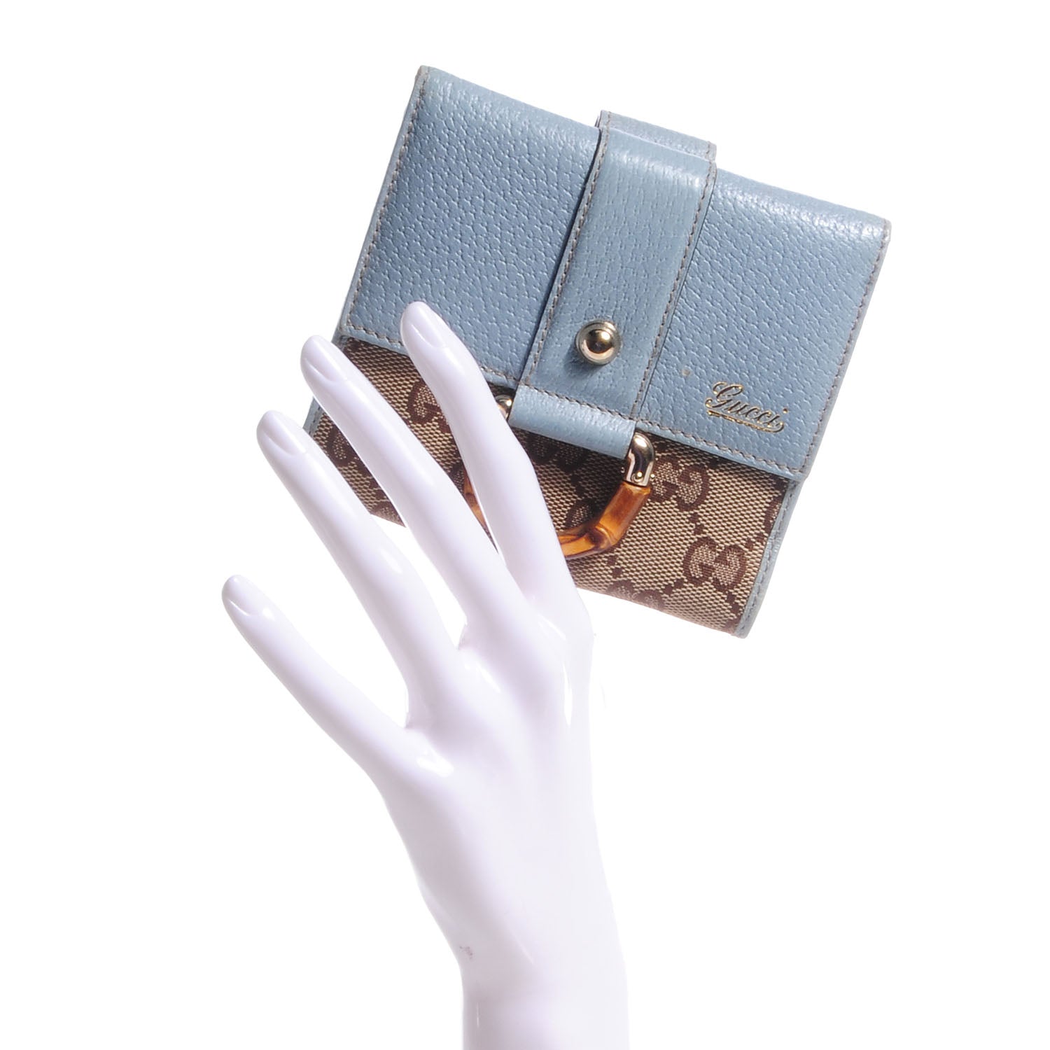 Gucci Leather Bamboo D Ring Compact Wallet Blue 2 of 6