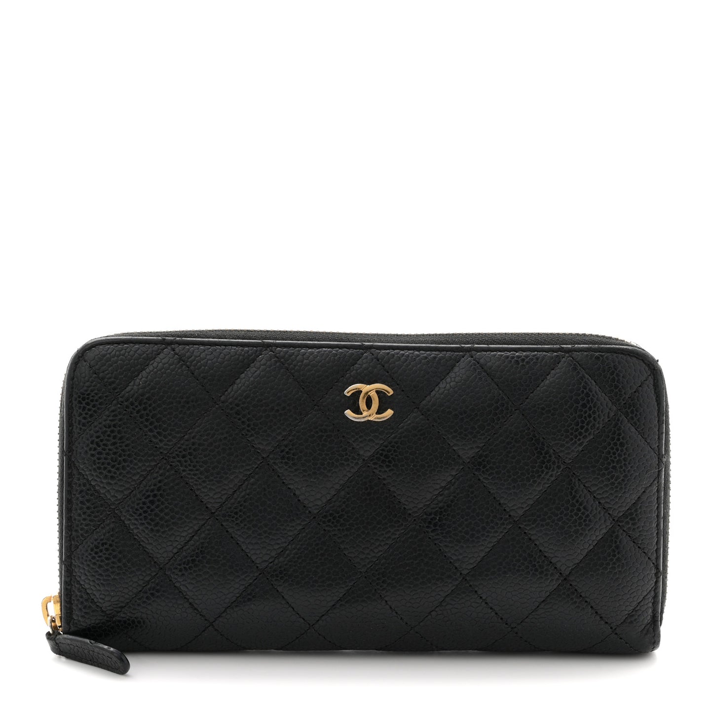Caviar Quilted Large Gusset Zip Around Wallet Black