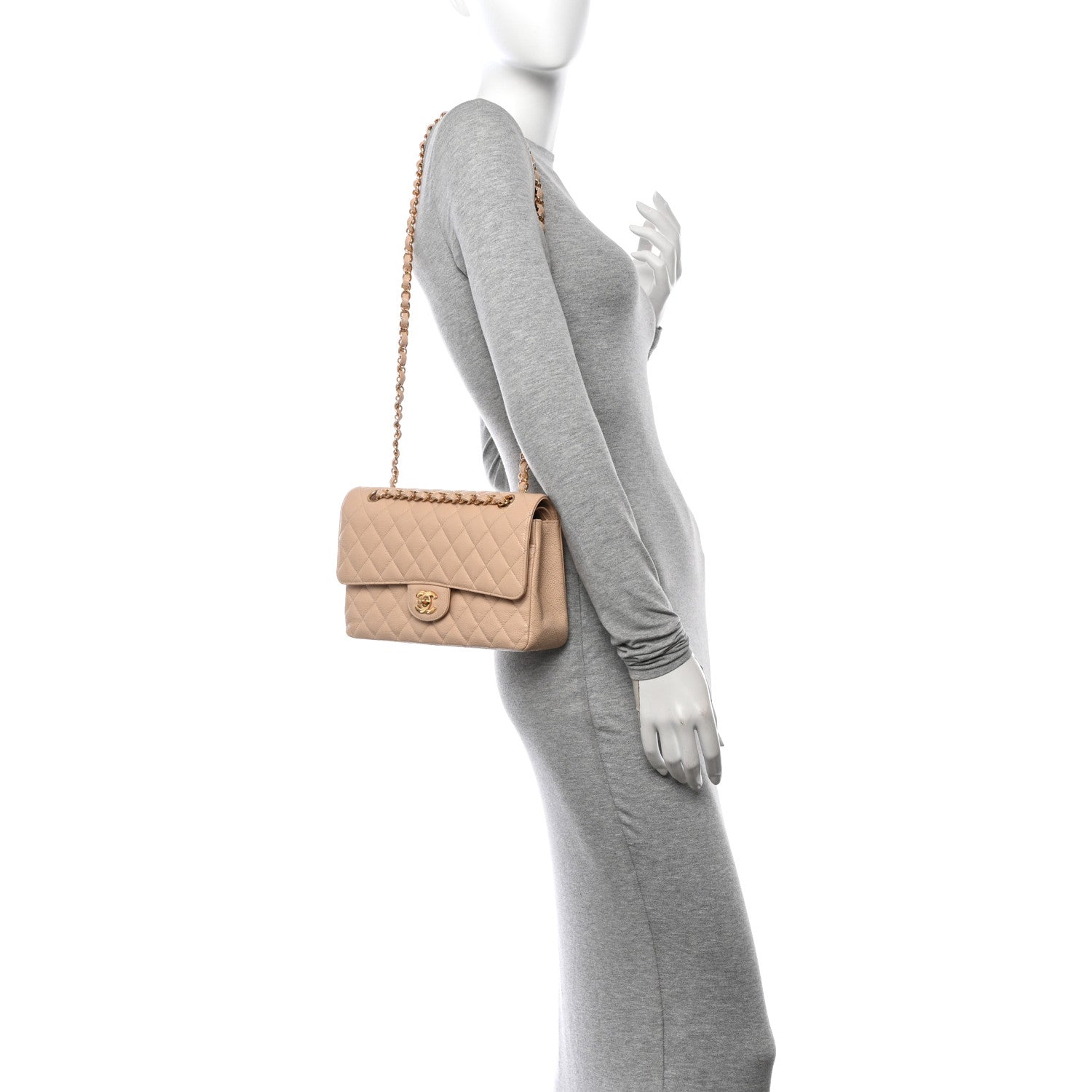 Chanel Caviar Quilted Medium Double Flap Beige 2 of 13