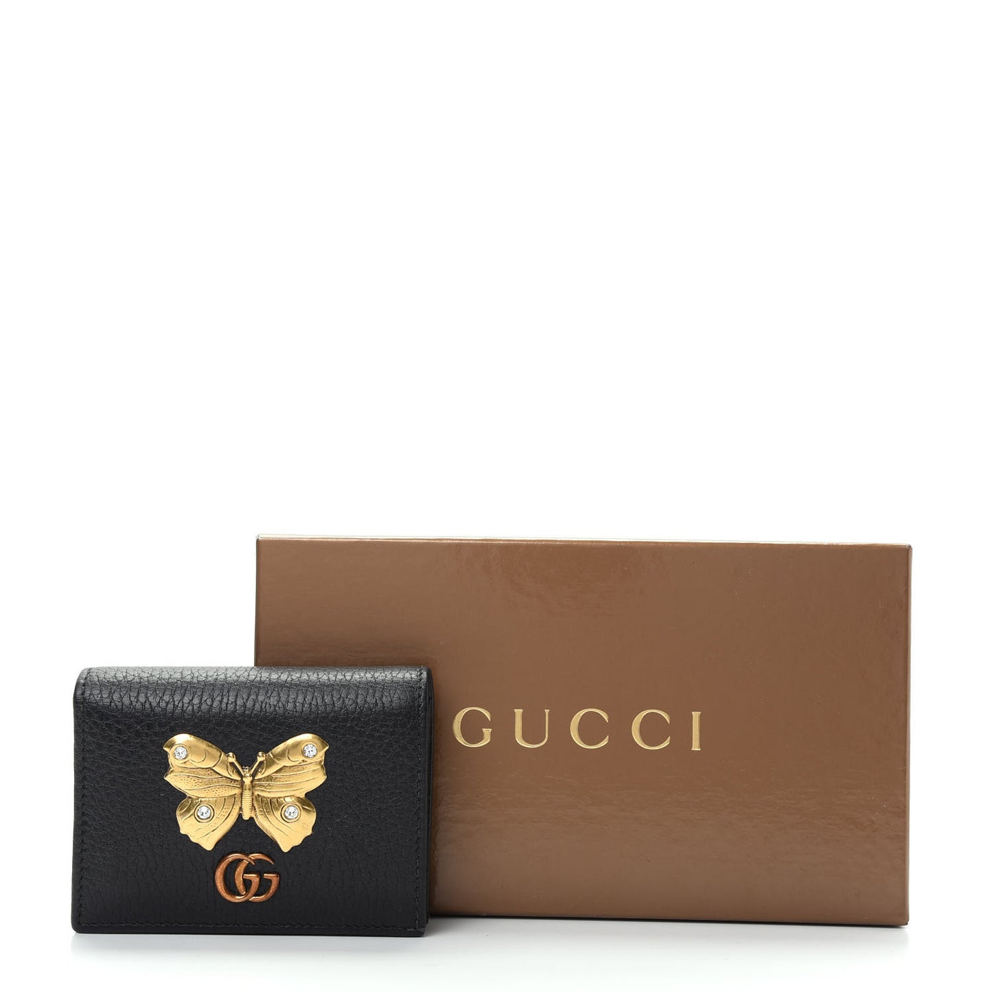 Pebbled Calfskin Butterfly Card Case Black