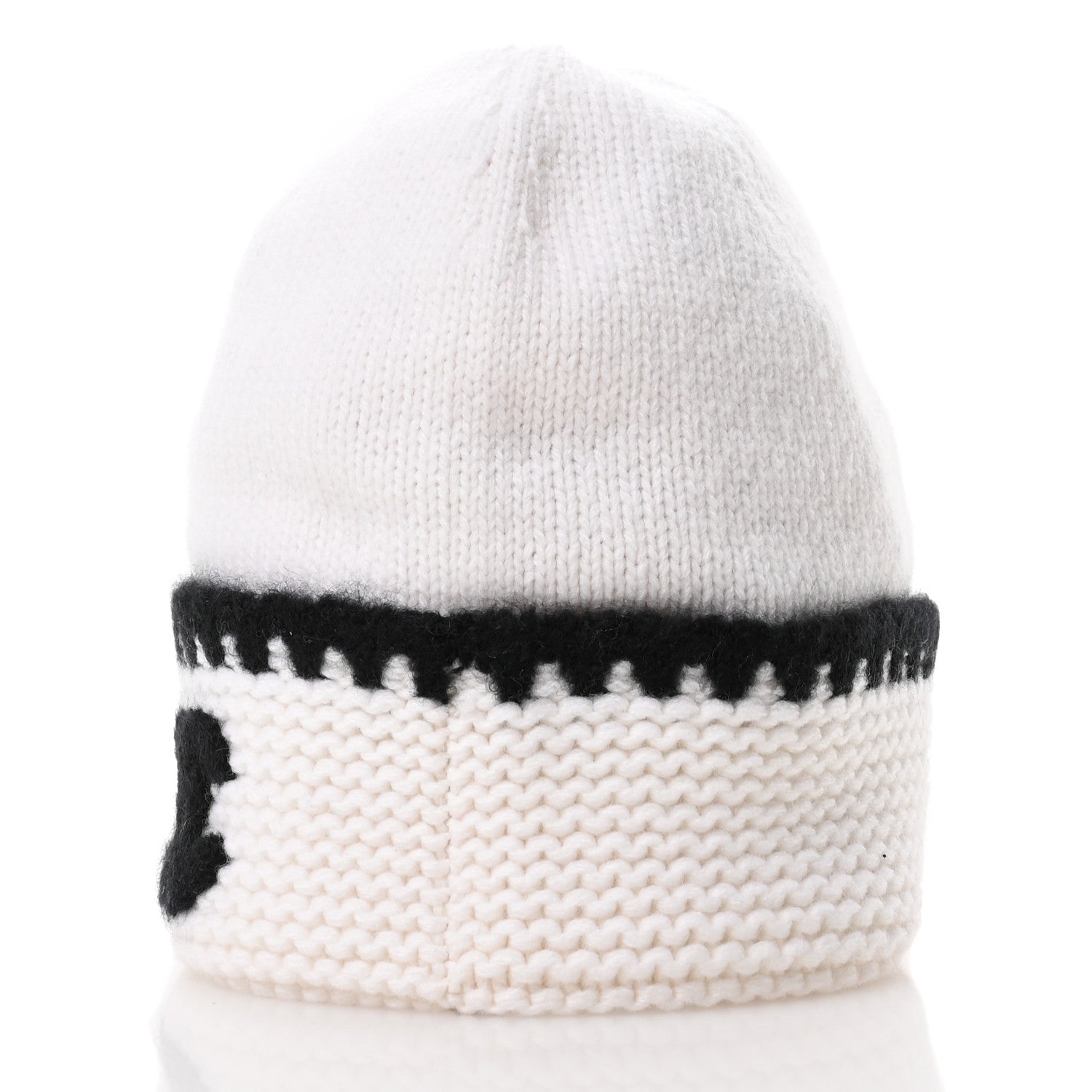 Chanel Cashmere CC Knitted Beanie Hat Black White 5 of 11