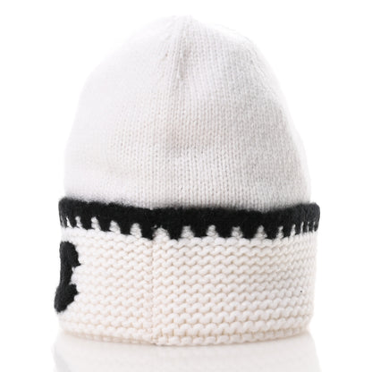Chanel Cashmere CC Knitted Beanie Hat Black White 5 of 11