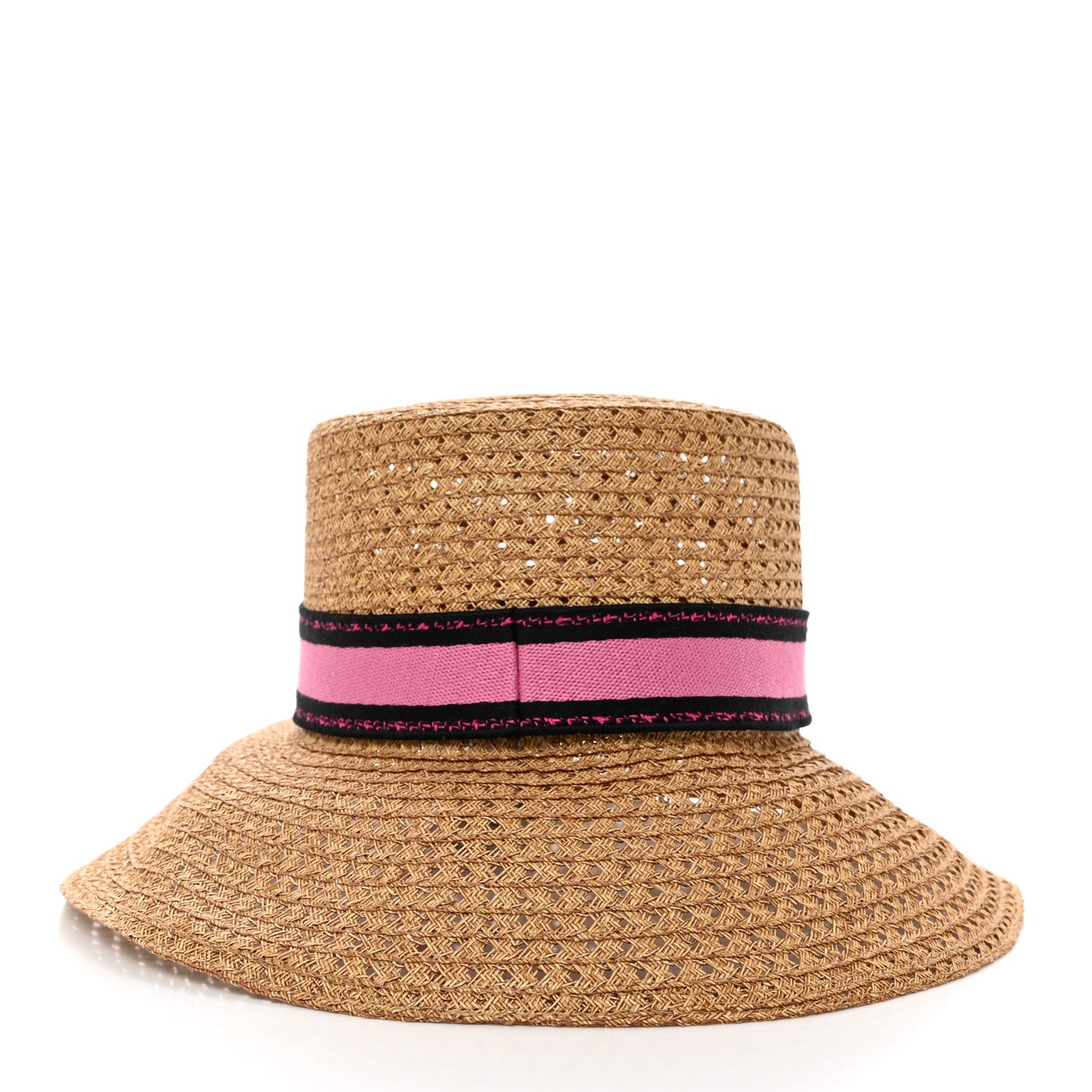Straw Embroidered D-Bobby Large Brim Hat 58 Fuchsia