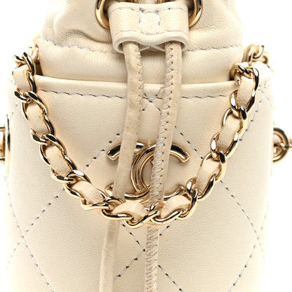 Chanel Lambskin Quilted Mini Bucket Bag With Chain White 8 of 10