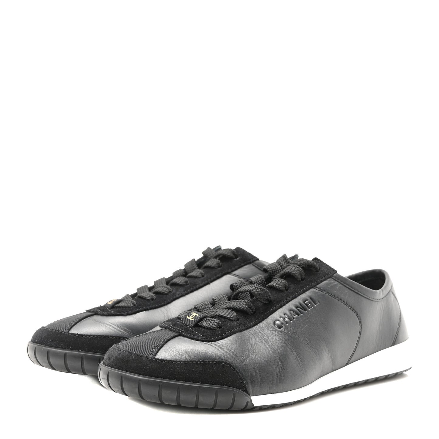 Calfskin Suede Sneakers 36 Black