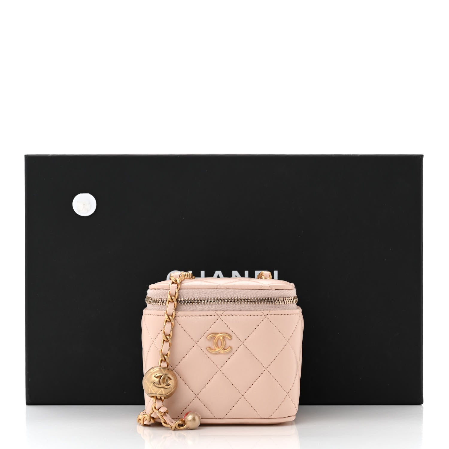 Chanel Lambskin Quilted Pearl Crush Mini Vanity Case With Chain Light Beige 11 of 11