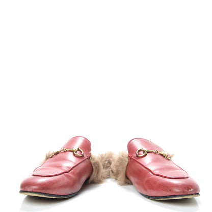 Gucci Betis Glamour Calfskin Fur Womens Princetown Slippers 40.5 Hibiscus Red Naturale 5 of 20