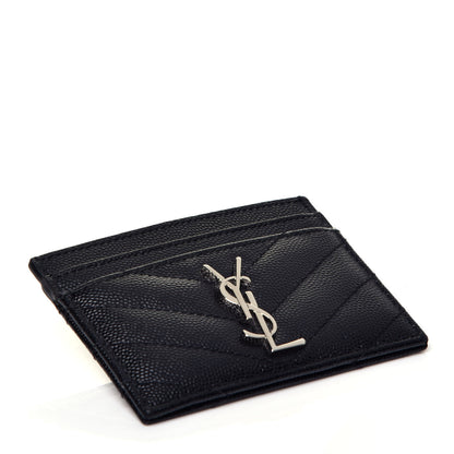 Saint Laurent Grain De Poudre Matelasse Chevron Monogram Credit Card Case Black 4 of 7