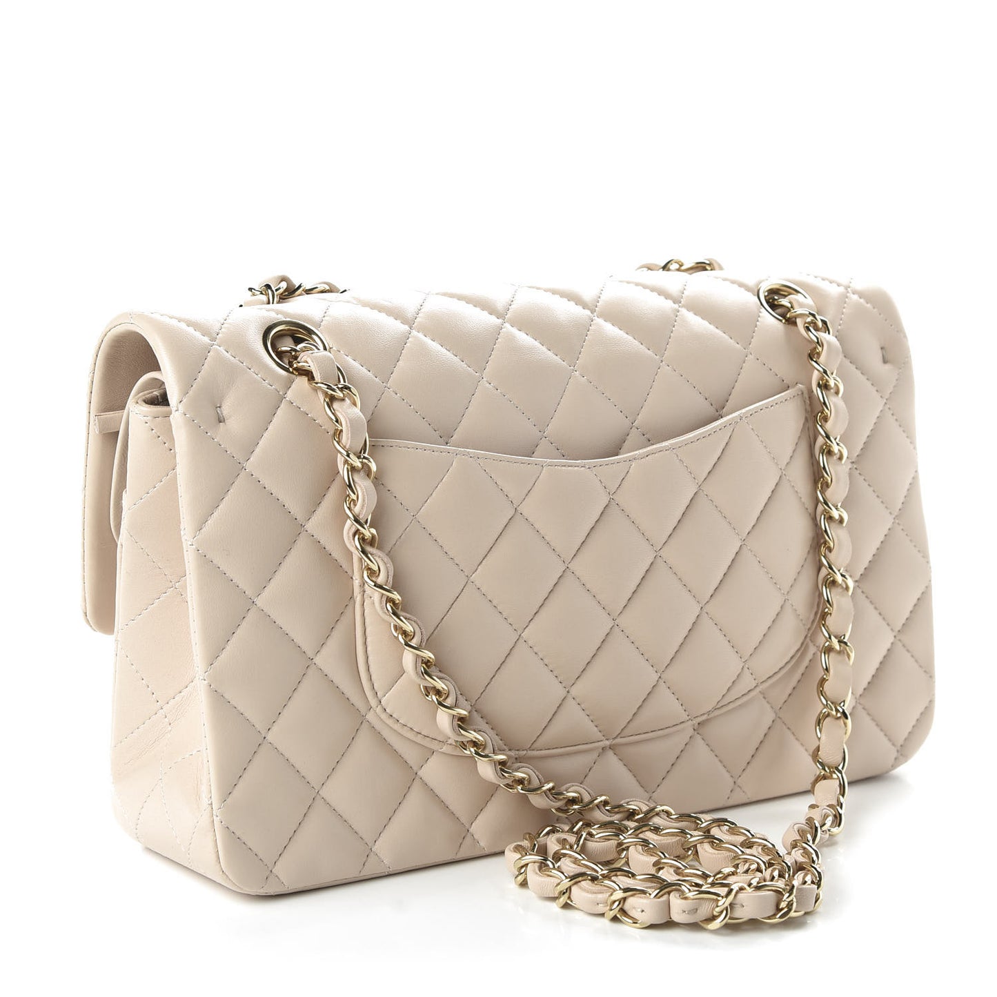 Lambskin Quilted Medium Double Flap Beige