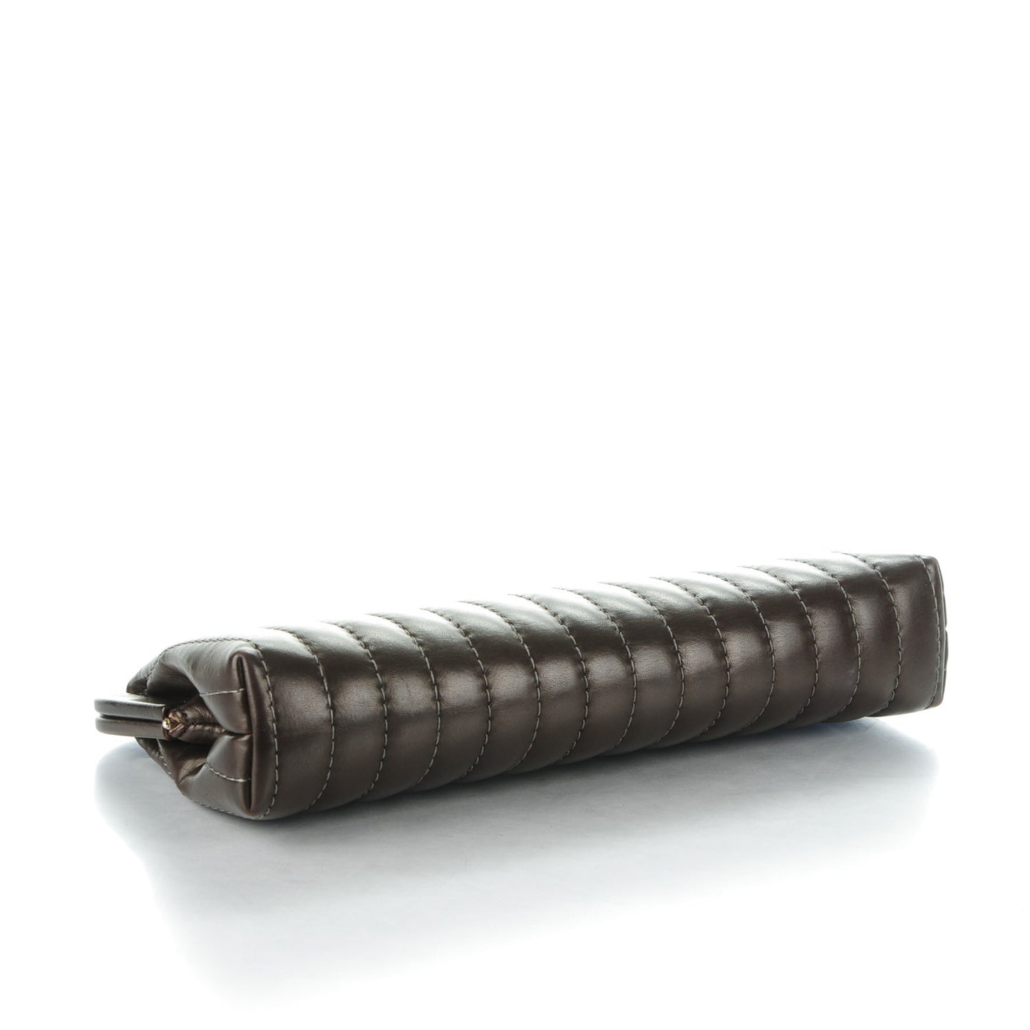 Lambskin Vertical Quilted Mademoiselle Clutch Marron Fonce