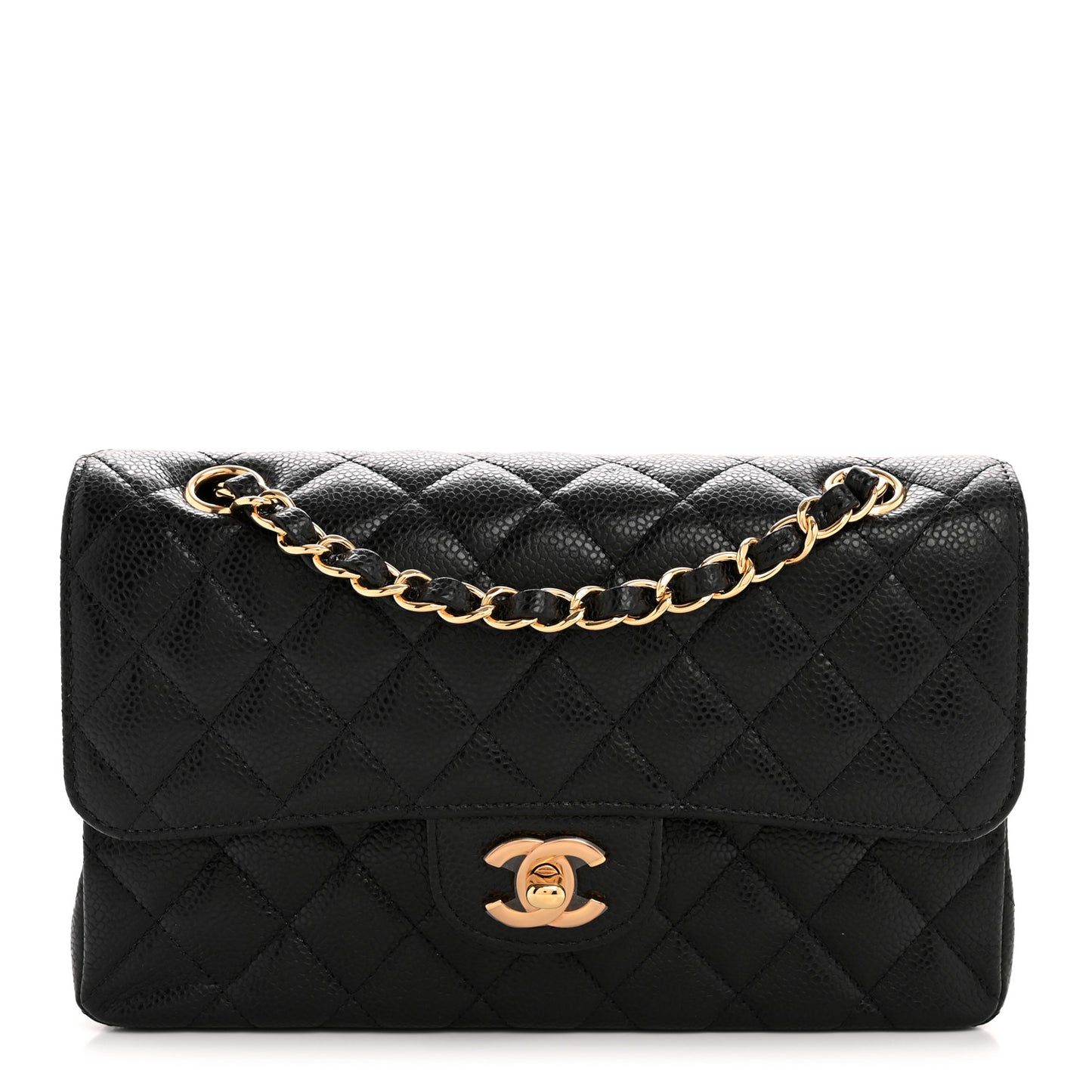 Caviar Quilted Small Double Flap Black